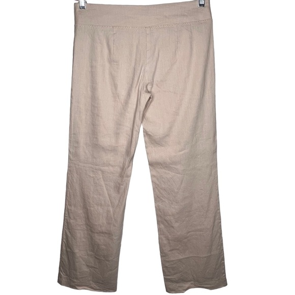 Y2K Bebe Ivory Wide Leg Linen Blend Slacks Size 2 Gold Stitching Salvedge Edge - Picture 2 of 14